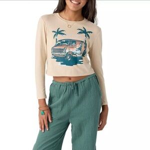 O'Neill Tan Long Sleeve Tee with Beach Graphic Girls size‎ XL OBX